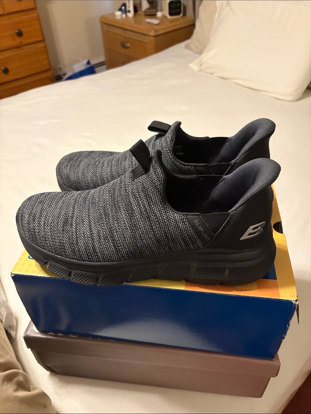 Skechers Black and Gray Slip-On Knit Sneakers